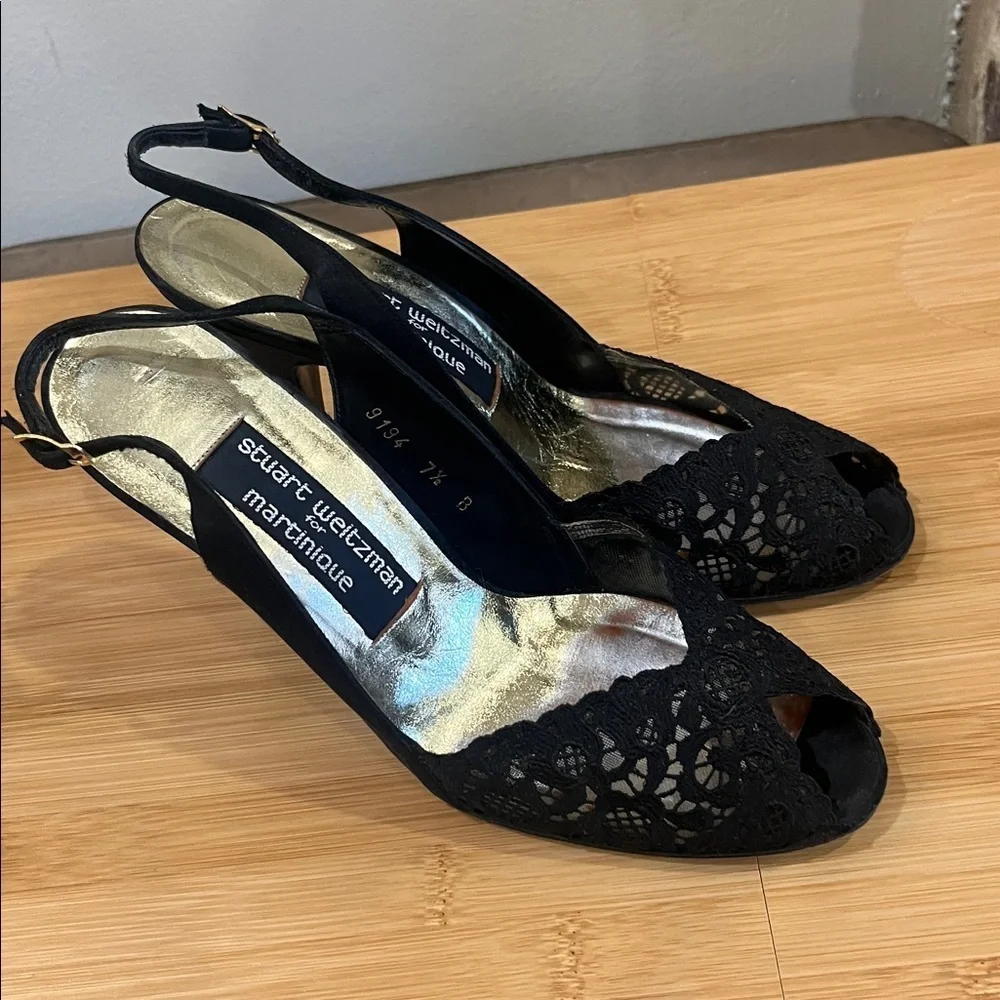 Vtg Stuart Weitzman for Martinique Satin Slingback 7.5 B